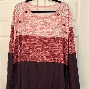 SHEIN Pink and Brown Colorblock Long Sleeve Top